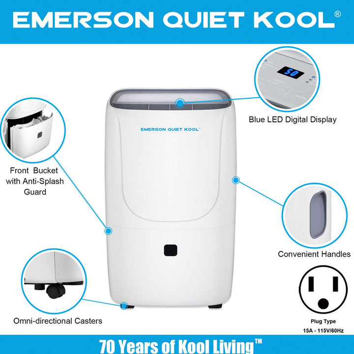 Emerson Quiet Kool 40 Pint Digital Dehumidifier w/3 Fan Speeds, White (Open Box) - VMInnovations