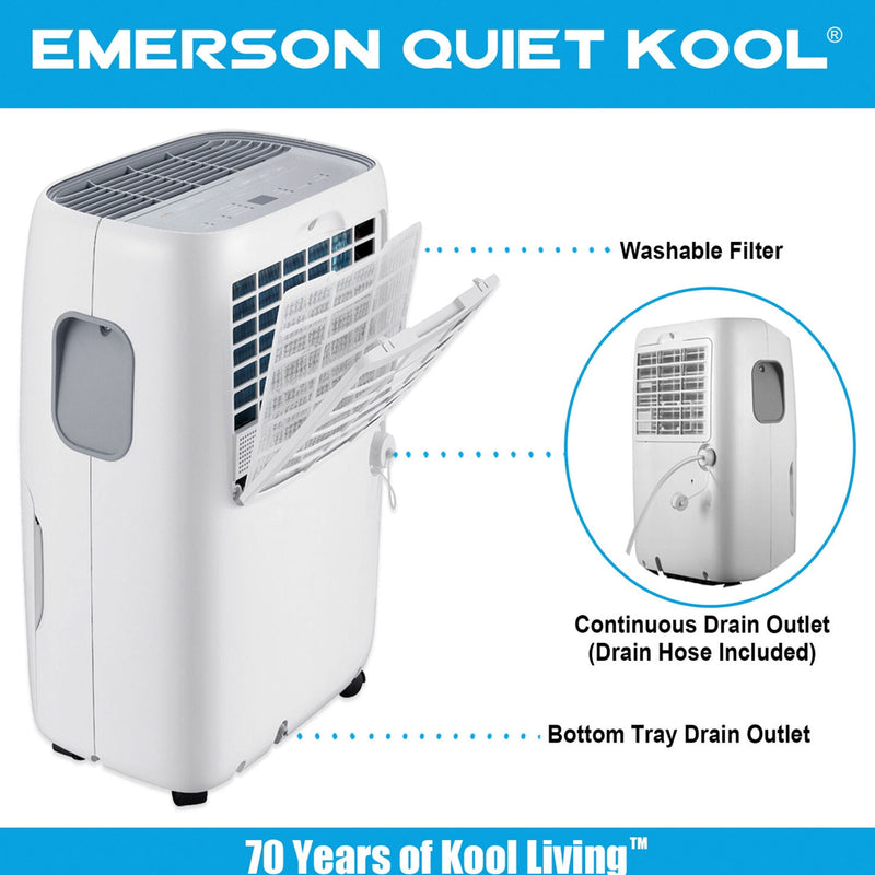 Emerson Quiet Kool 40pt Digital Display Dehumidifier w/3 Fan Speeds, White(Used)