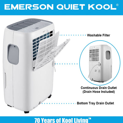 Emerson Quiet Kool 40pt Digital Display Dehumidifier w/3 Fan Speeds, White(Used) - VMInnovations