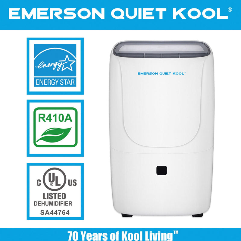 Emerson Quiet Kool 40pt Digital Display Dehumidifier w/3 Fan Speeds, White(Used)