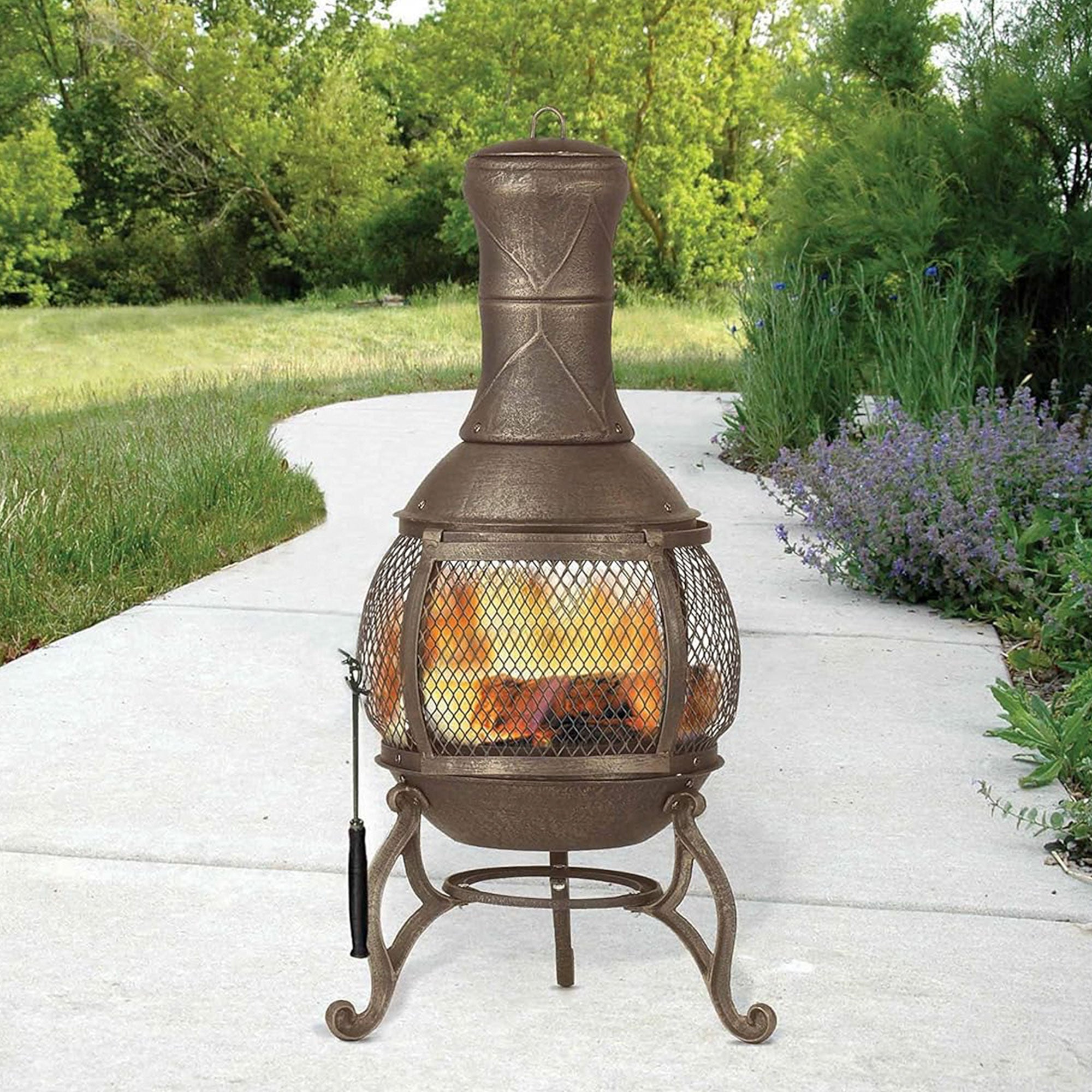 Deckmate Corona 3 Feet High Outdoor Steel Fireplace with Chimenea Construction