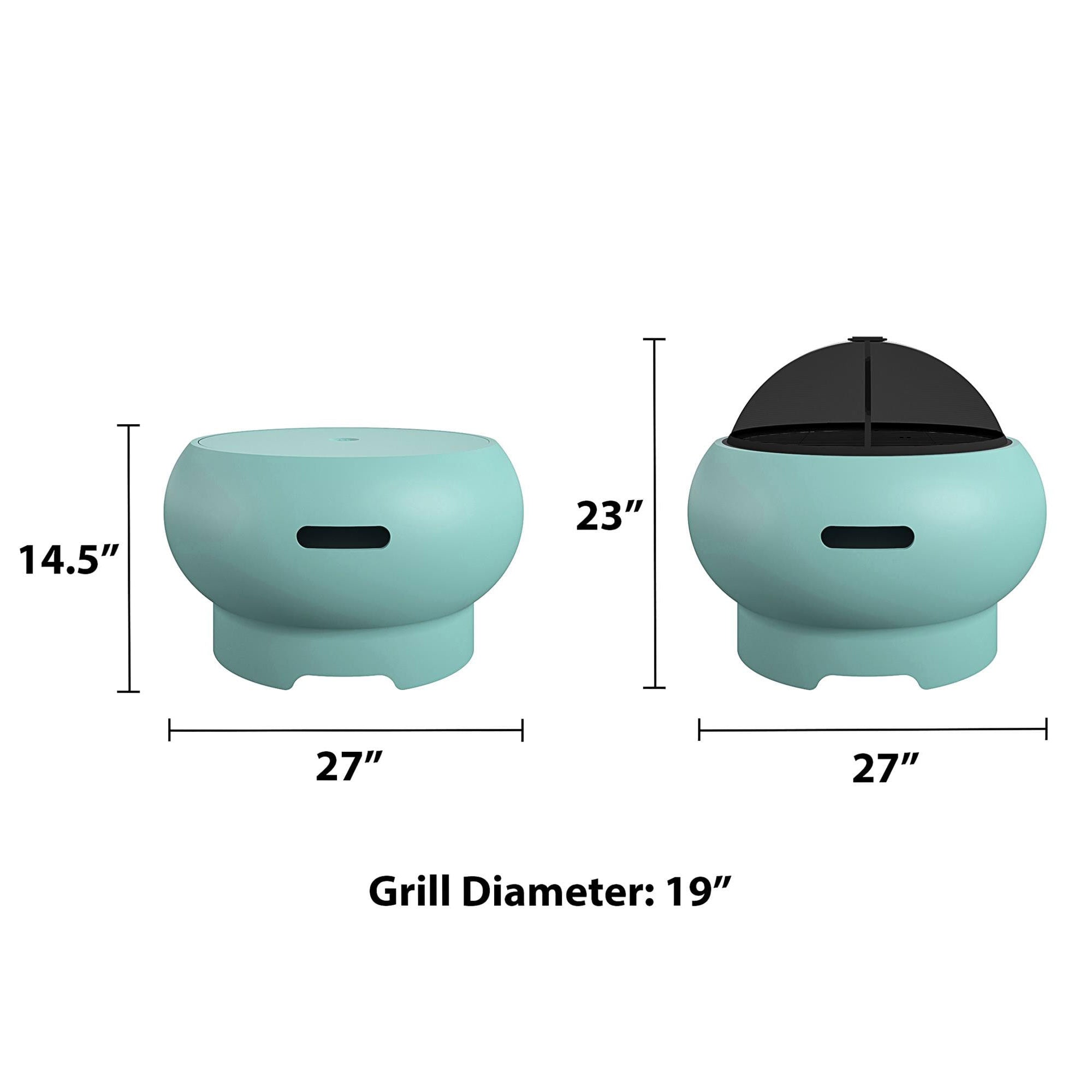 Novogratz Asher 27 Inch Wood Burning Fire Pit with Grilling Surface, Aqua Haze - VMInnovations