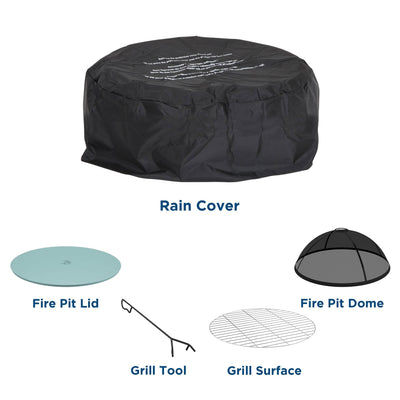 Novogratz 27" Wood Burning Fire Pit with Grilling Surface, Aqua Haze (Open Box) - VMInnovations