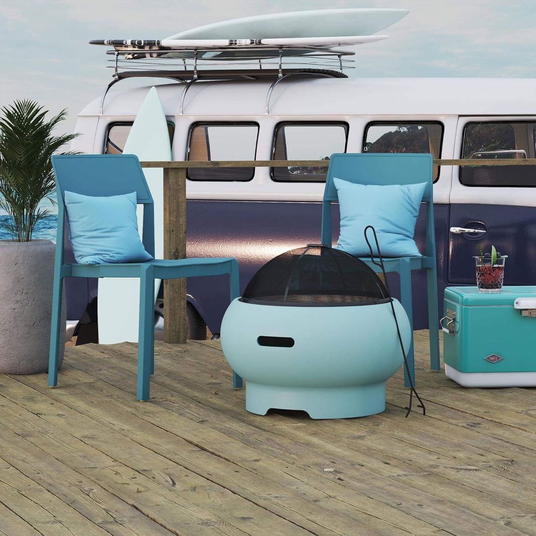 Novogratz Asher 27 Inch Wood Burning Fire Pit with Grilling Surface, Aqua Haze - VMInnovations