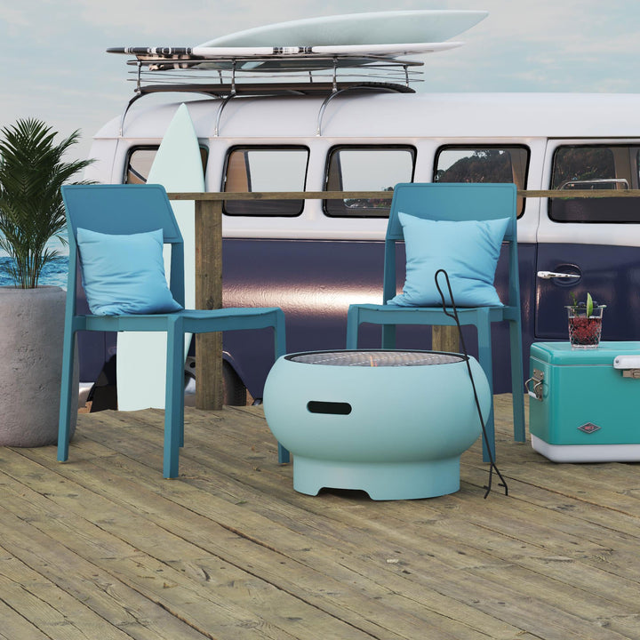 Novogratz 27" Wood Burning Fire Pit with Grilling Surface, Aqua Haze (Open Box) - VMInnovations