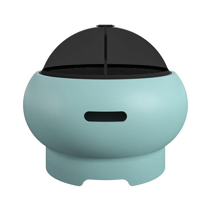 Novogratz Asher 27 Inch Wood Burning Fire Pit with Grilling Surface, Aqua Haze - VMInnovations