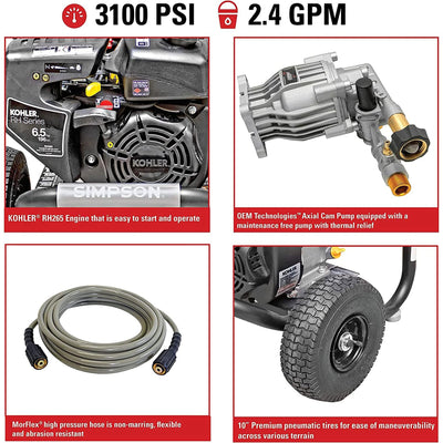 SIMPSON 3,100 PSI Gas Pressure Washer, Spray Gun & Wand, MS60763-S (Refurbished) - VMInnovations