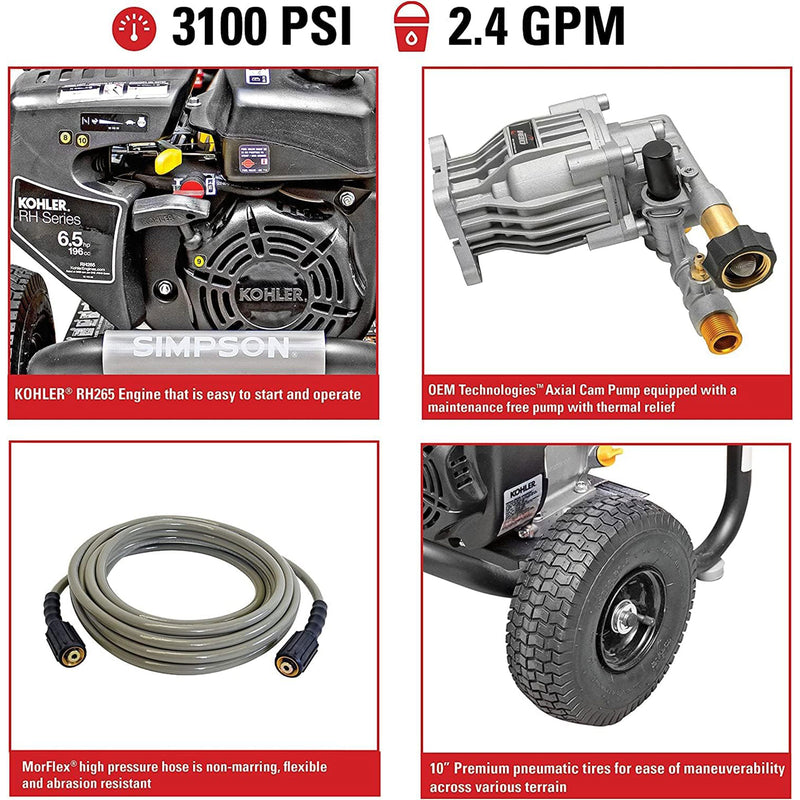 SIMPSON 3,100 PSI Gas Pressure Washer, Spray Gun & Wand, MS60763-S (Used)