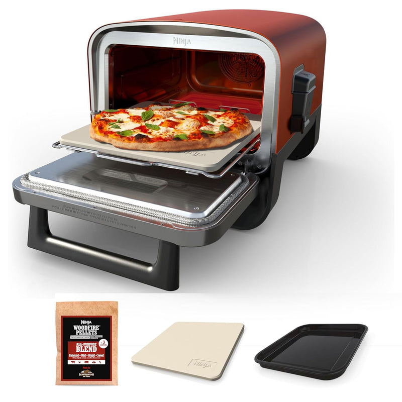 Ninja 8-in-1 Programmable Metal Woodfire Pizza Oven with Timer, Red (Used)