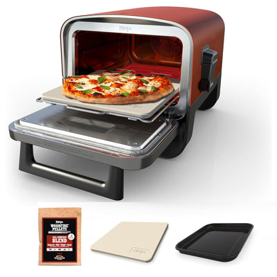 Ninja 8-in-1 Electric Programmable Metal Woodfire Pizza Oven w/ Timer, Red (Certified Refurbished) - VMInnovations