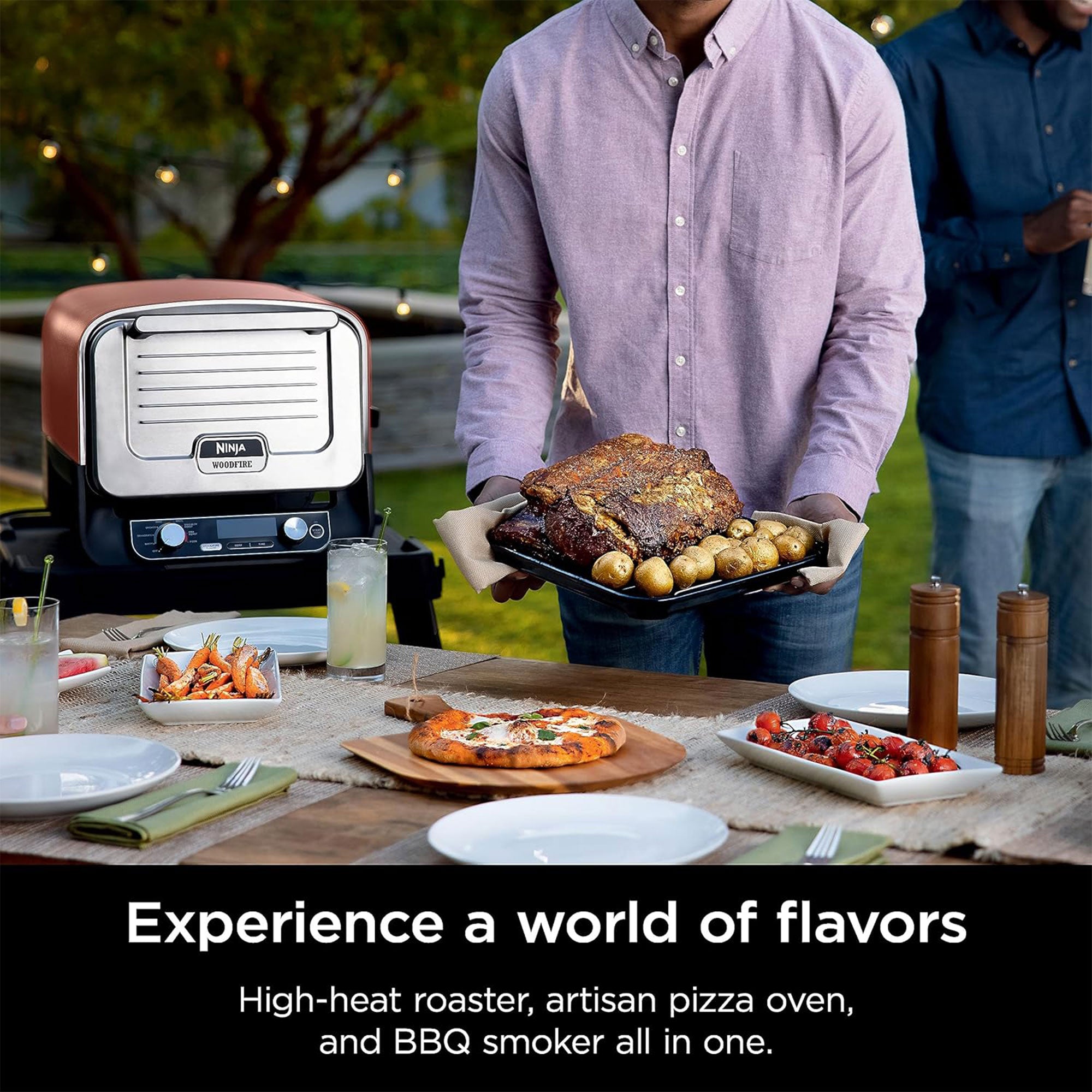 Ninja 8-in-1 Electric Programmable Metal Woodfire Pizza Oven w/ Timer, Red (Certified Refurbished) - VMInnovations