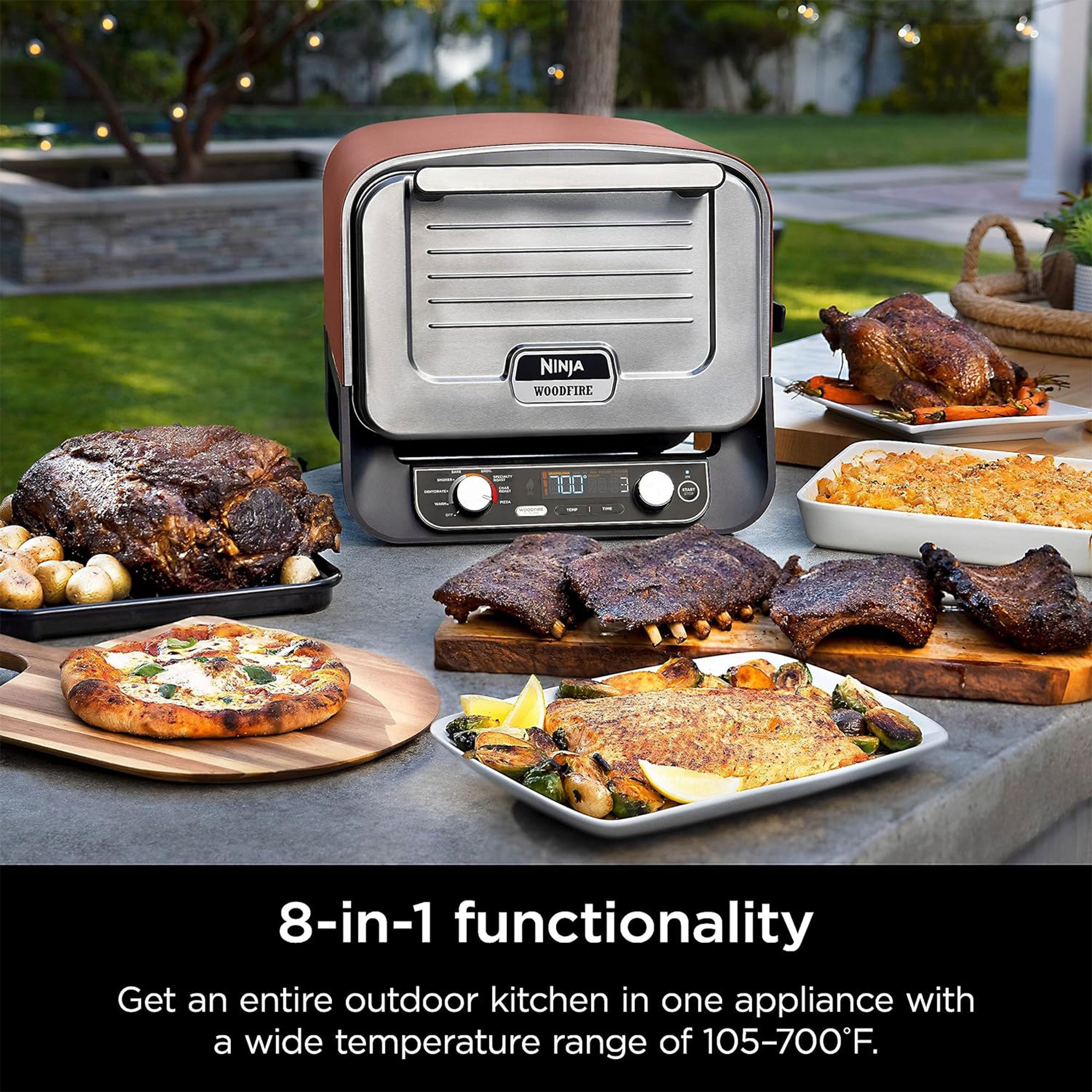 Ninja 8-in-1 Electric Programmable Metal Woodfire Pizza Oven w/ Timer, Red (Certified Refurbished) - VMInnovations