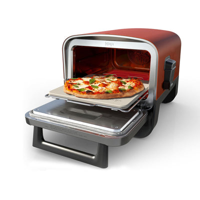 8-in-1 Electric Programmable Metal Woodfire Pizza Oven w/ Timer, Red (Open Box)