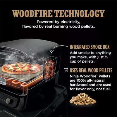 Ninja 8-in-1 Electric Programmable Metal Woodfire Pizza Oven with Timer, Grey