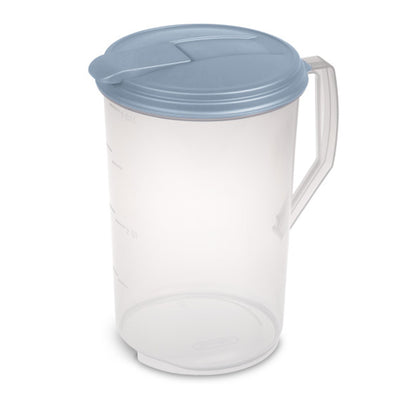 Sterilite 18 Pack 1 Gal Round Pitcher, Flip Lid Drink Dispenser Jug, Washed Blue