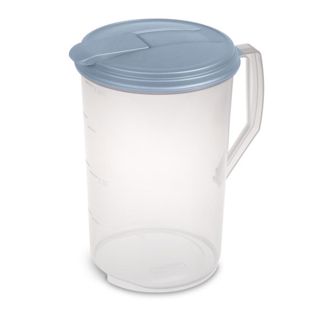 Sterilite 12 Pack 1 Gal Round Pitcher, Flip Lid Drink Dispenser Jug, Washed Blue