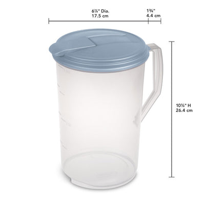 Sterilite 18 Pack 1 Gal Round Pitcher, Flip Lid Drink Dispenser Jug, Washed Blue