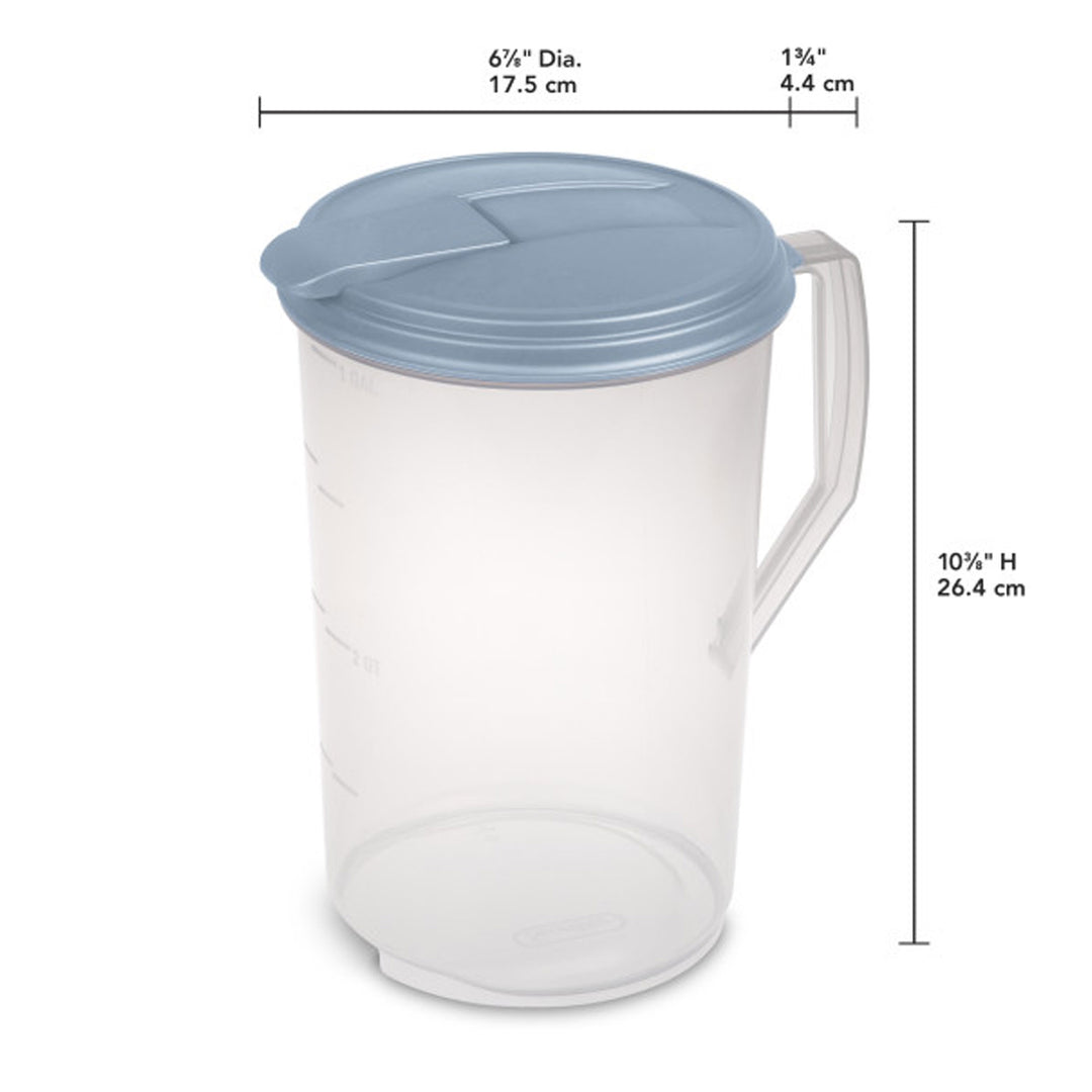 Sterilite 12 Pack 1 Gal Round Pitcher, Flip Lid Drink Dispenser Jug, Washed Blue
