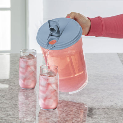 Sterilite 12 Pack 1 Gal Round Pitcher, Flip Lid Drink Dispenser Jug, Washed Blue
