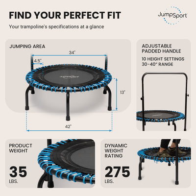 JumpSport 350 Series 39" Trampoline & Handle Bar, Teal (Open Box)