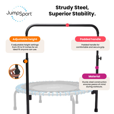 JumpSport 350 Series 39" Trampoline & Handle Bar Bundle, 30 Adjustable Bungees, Stable No-Tip Arched Legs, & 60 Day Streaming Trial