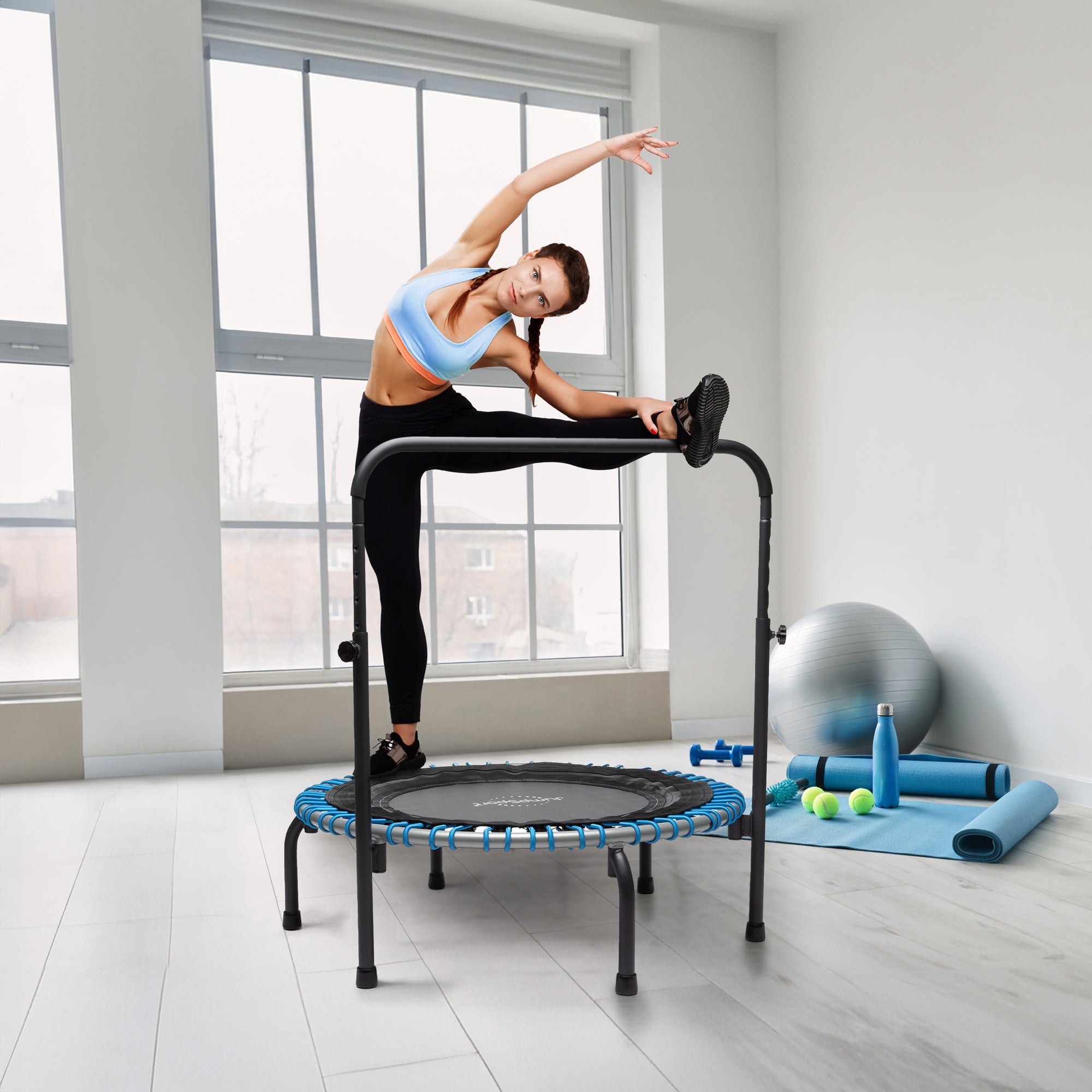 JumpSport 350 Series 39" Trampoline & Handle Bar, Teal (Open Box) - VMInnovations