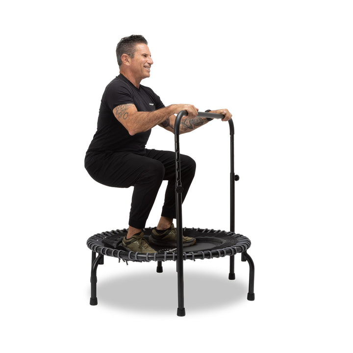 JumpSport 350 Series 39" Fitness Trampoline & Handle Bar Bundle, Adjustable Bungees, Stable No-Tip Arched Legs, & 60 Day Streaming Trial