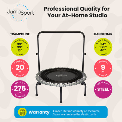 JumpSport 350 Series 39" Trampoline & Handle Bar w/Adjustable Bungees (Open Box)