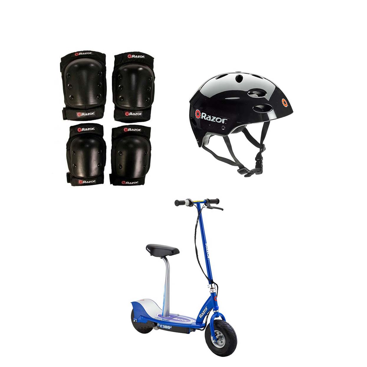Razor E300S Adult Electric Power Scooter w/Seat, Helmet & Pads, Blue (2 Pack)