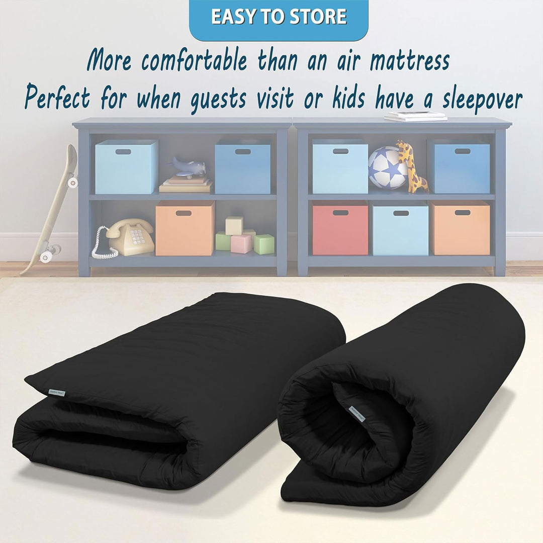Native Nest Japanese Futon Floor Mattress, Foldable Shikibuton Bed, Full, Black - VMInnovations