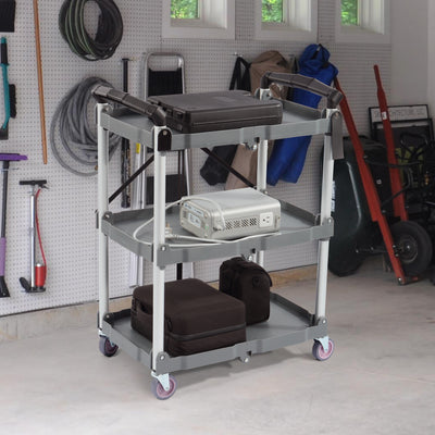 Elevon Service Cart Portable Utility 3 Tier Collapsible Shelving Unit,Gray(Used)