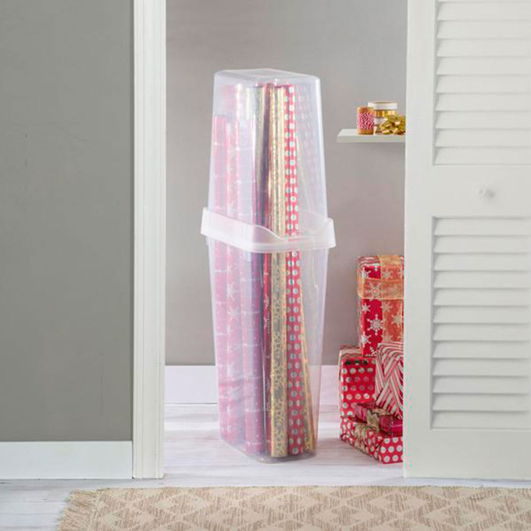 Sterilite 12 Pack Vertical Wrap Storage Box, Holds 25 Rolls, 40" Tall, Clear