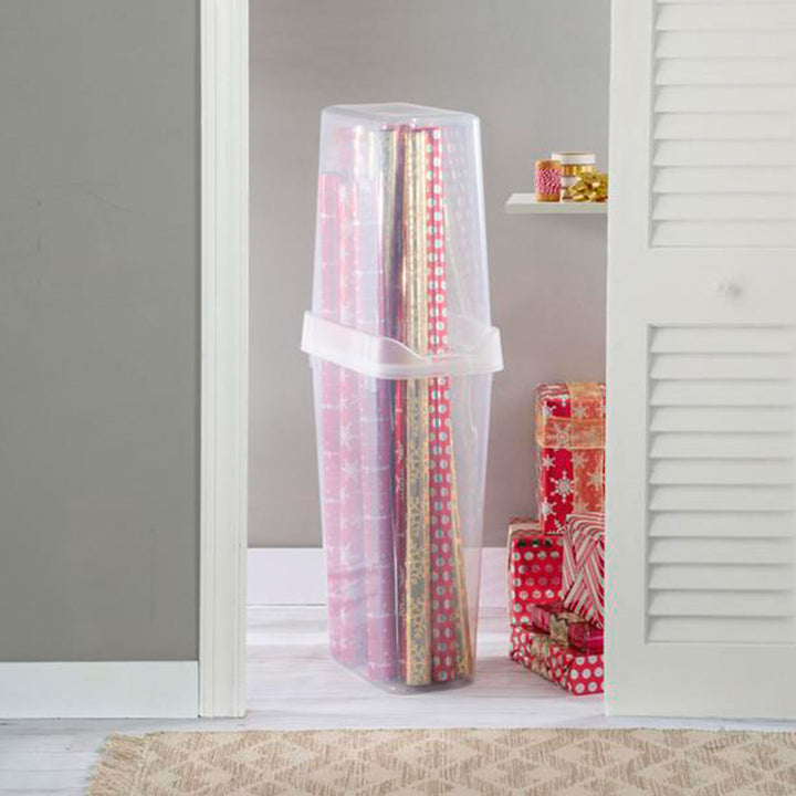 Sterilite 12 Pack Vertical Wrap Storage Box, Holds 25 Rolls, 40" Tall, Clear