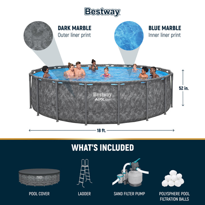 Bestway APX 365 18'x52" Round Above Ground Swimming Pool Set with Pump & Ladder