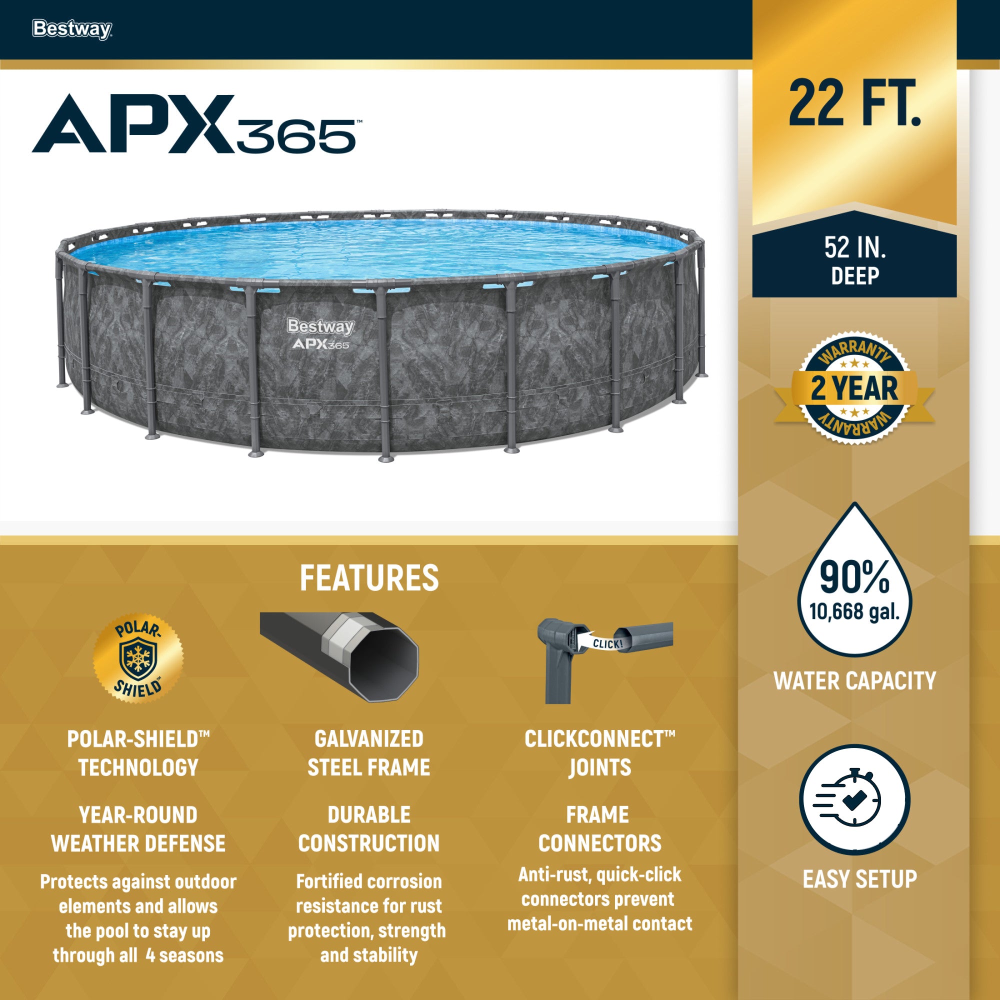 Bestway APX 365 22'x52" Round Swimming Pool Set with Pump & Ladder (Open Box)