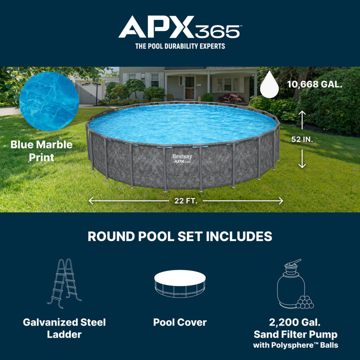 Bestway APX 365 22'x52" Round Above Ground Swimming Pool Set with Pump & Ladder - VMInnovations