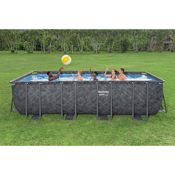 Bestway APX 365 18' x 9' x 52" Rectangular Above Ground Swimming Pool Set, Gray