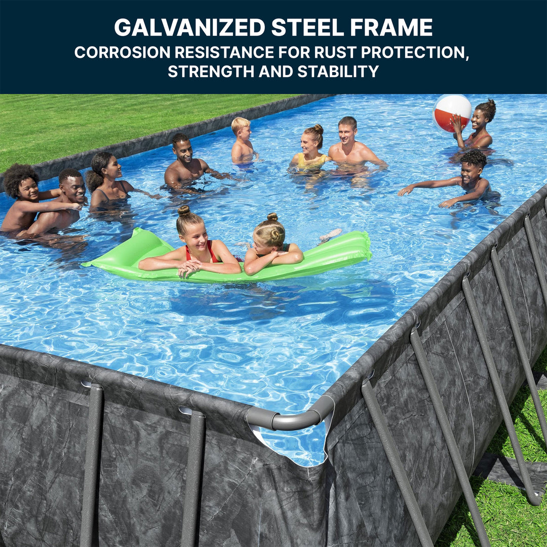 Bestway APX 365 18' x 9' x 52" Rectangular Above Ground Swimming Pool Set, Gray