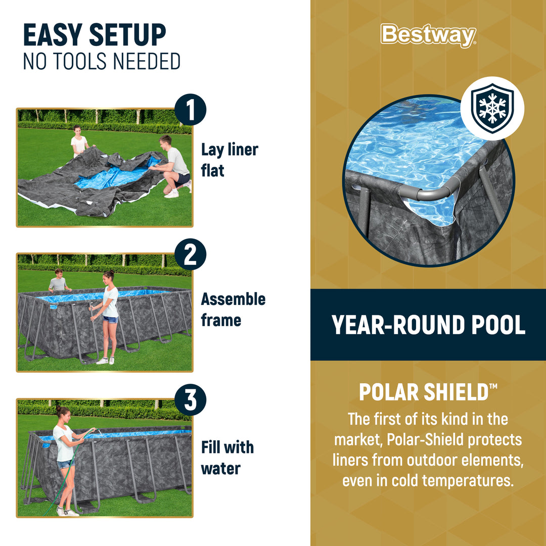Bestway APX 365 18' x 9' x 52" Rectangular Above Ground Swimming Pool Set, Gray