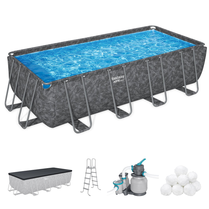 Bestway APX 365 18' x 9' x 52" Rectangular Above Ground Swimming Pool Set, Gray