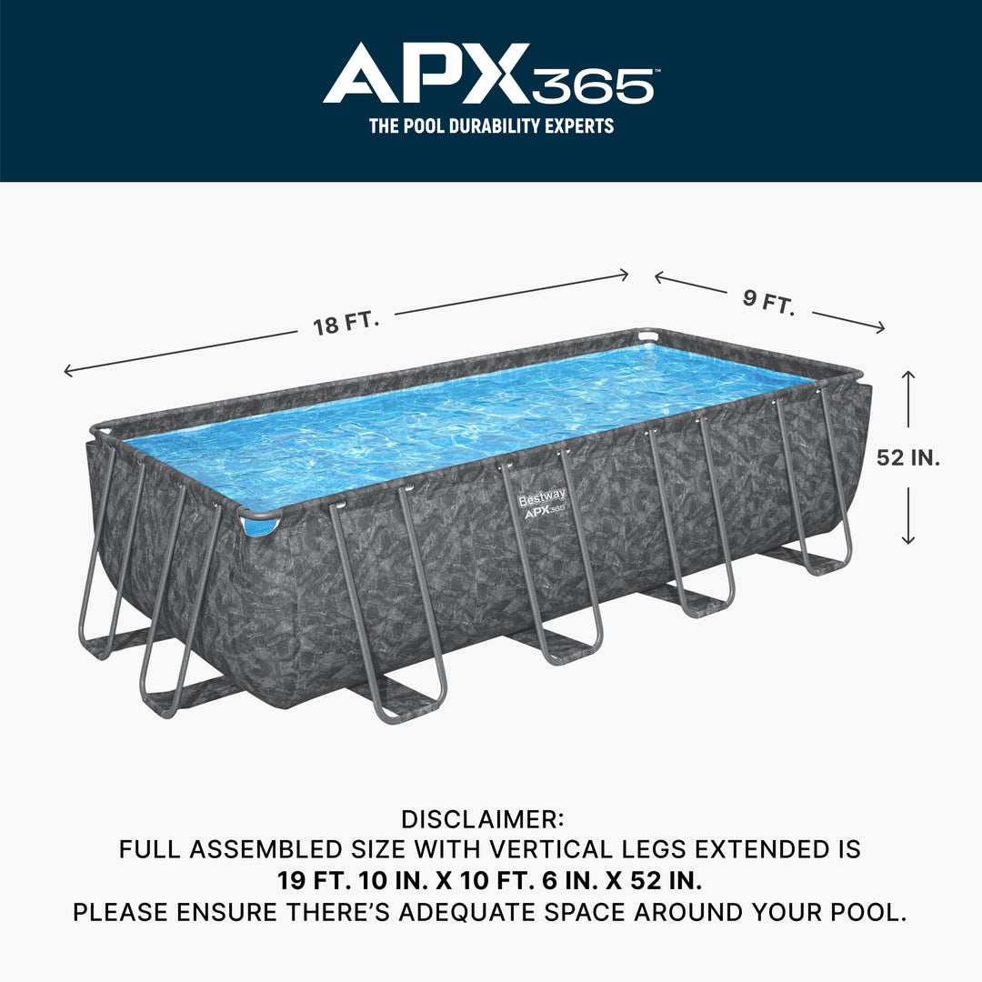 Bestway APX 365 18' x 9' x 52" Rectangular Above Ground Swimming Pool Set, Gray