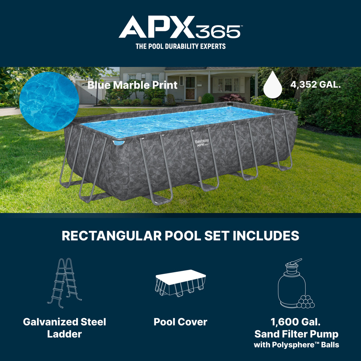 Bestway APX 365" Rectangular Above Ground Swimming Pool Set, Gray (For Parts)