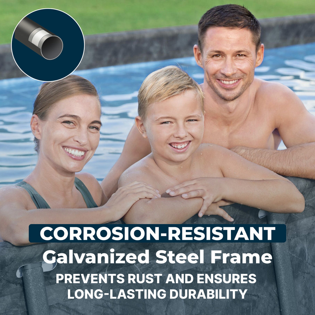 Bestway APX 365 18' x 9' x 52" Rectangular Above Ground Swimming Pool Set, Gray - VMInnovations