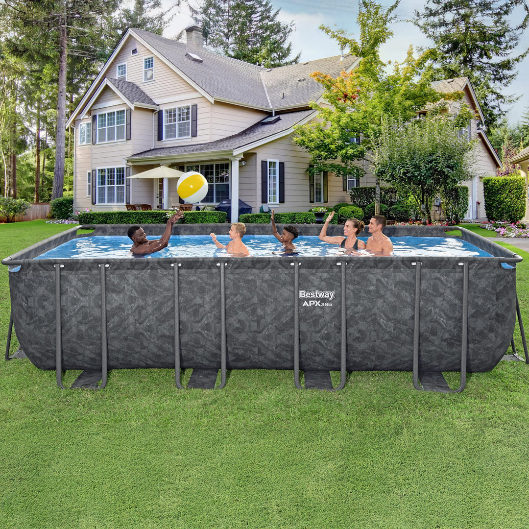 Bestway APX 365 18' x 9' x 52" Rectangular Above Ground Swimming Pool Set, Gray