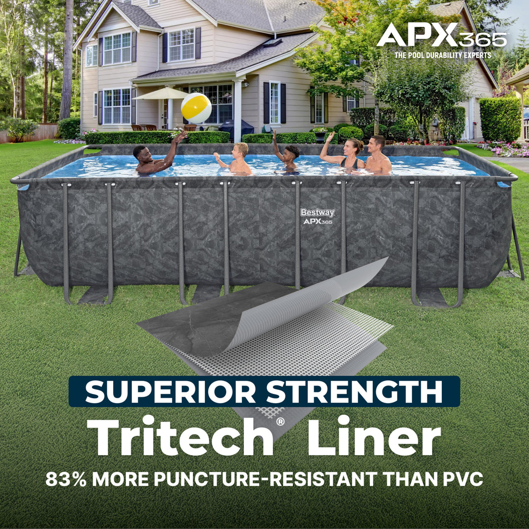 Bestway APX 365 18' x 9' x 52" Rectangular Above Ground Swimming Pool Set, Gray