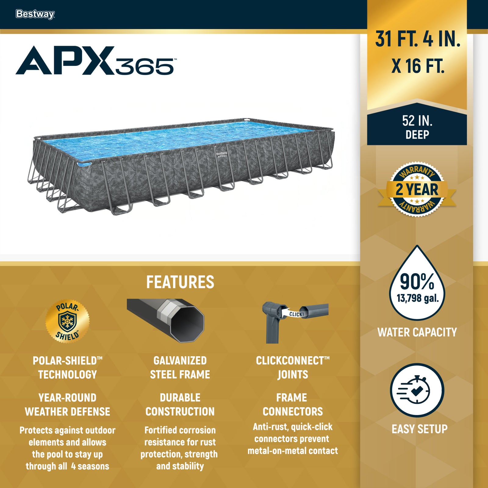 Bestway APX 365 31'4"x16'x52" Rectangular Above Ground Swimming Pool (For Parts) - VMInnovations