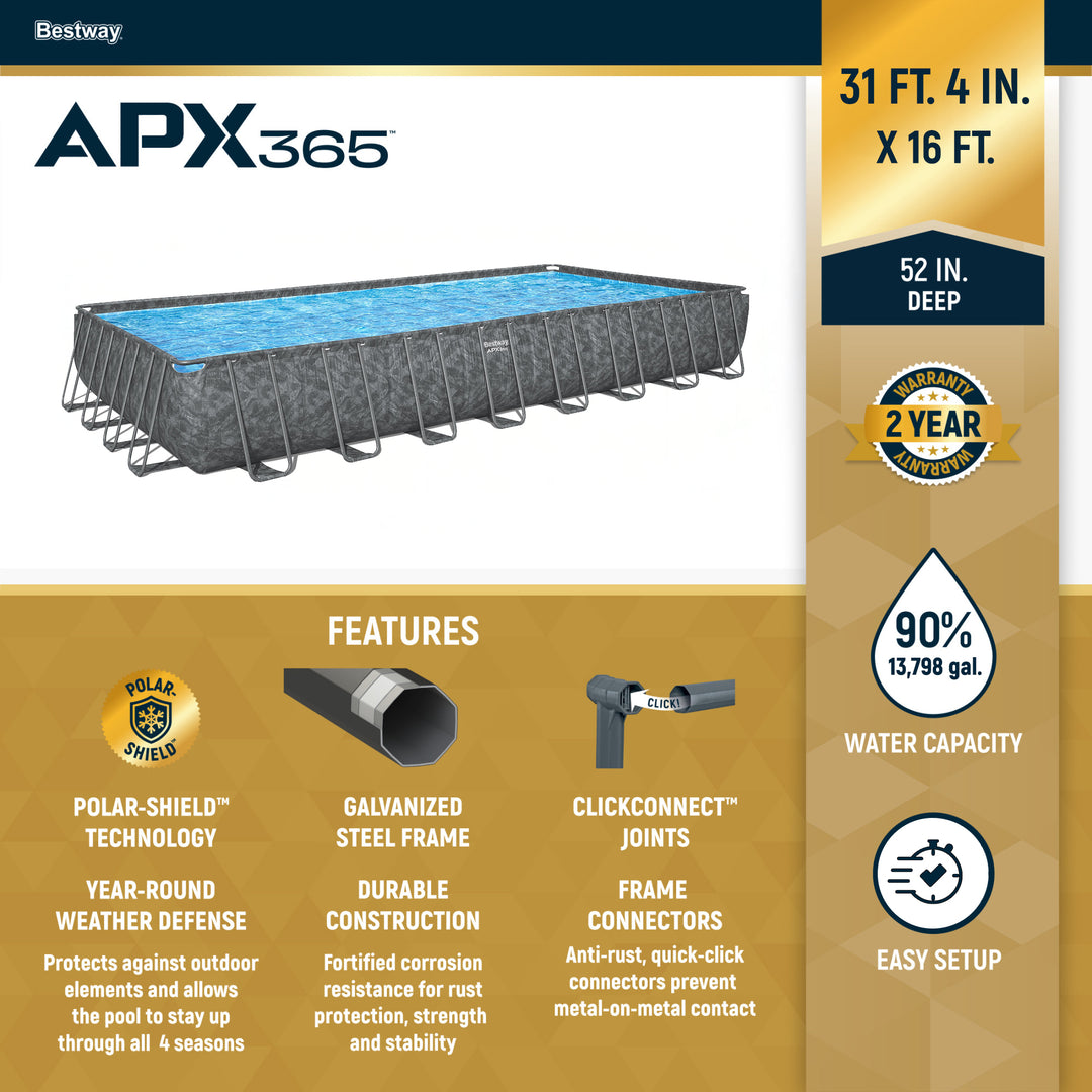 Bestway APX 365 31'4" x 16' x 52" Rectangular Above Ground Pool Set (Used)