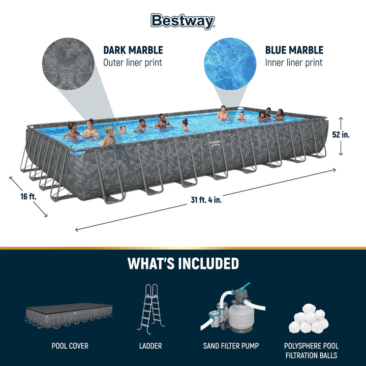 Bestway APX 365 31'4"x16'x52" Rectangular Above Ground Swimming Pool(Open Box)