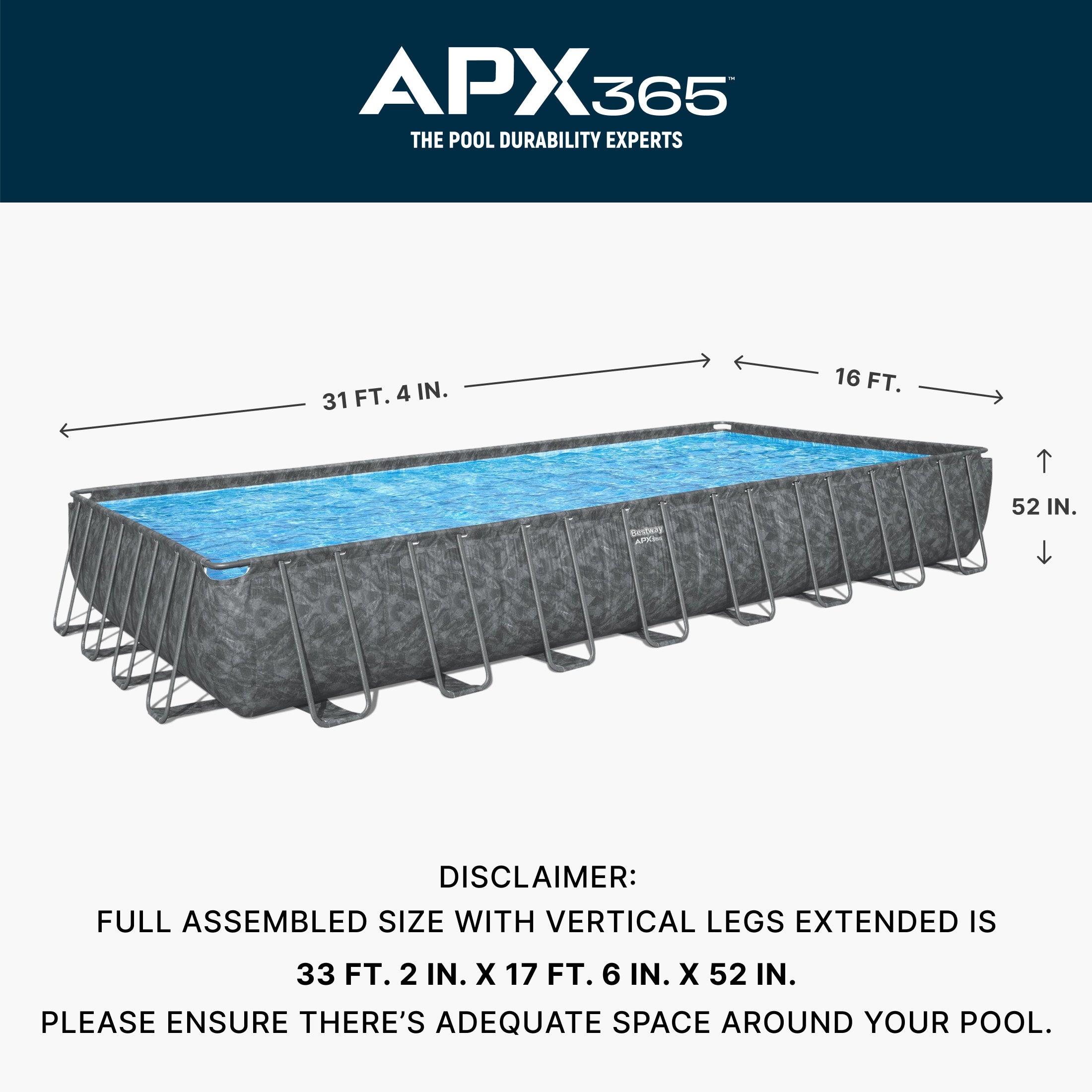 Bestway APX 365 31'4"x16'x52" Rectangular Above Ground Swimming Pool(Open Box) - VMInnovations