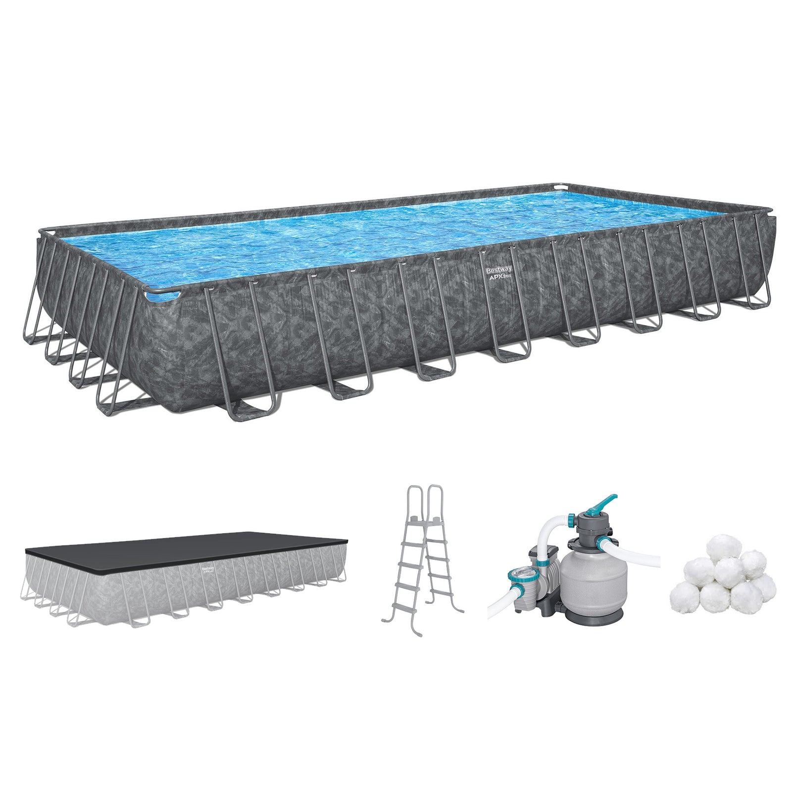 Bestway APX 365 31'4" x 16' x 52" Rectangular Above Ground Swimming Pool Set - VMInnovations